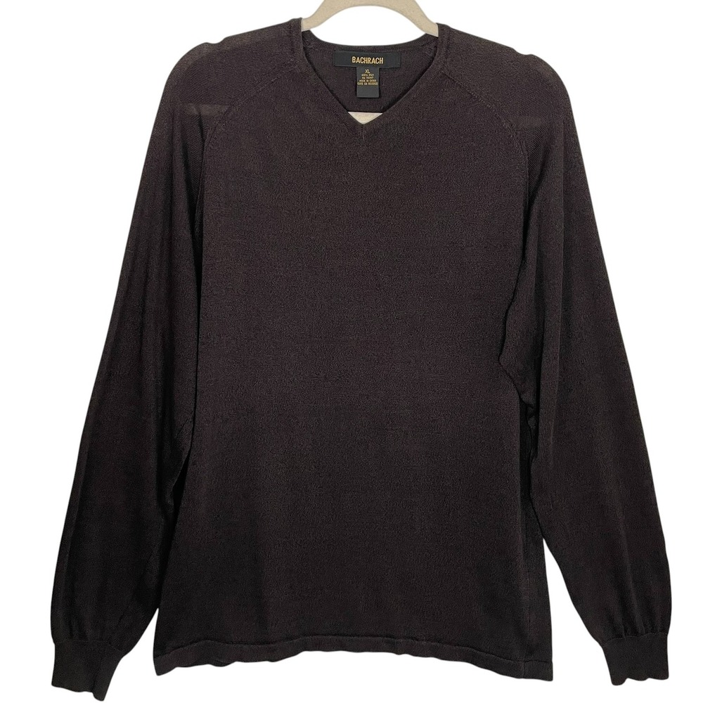Bachrach‎ XL Dark Brown 100% Silk V Neck Pullover Sweater Lightweight